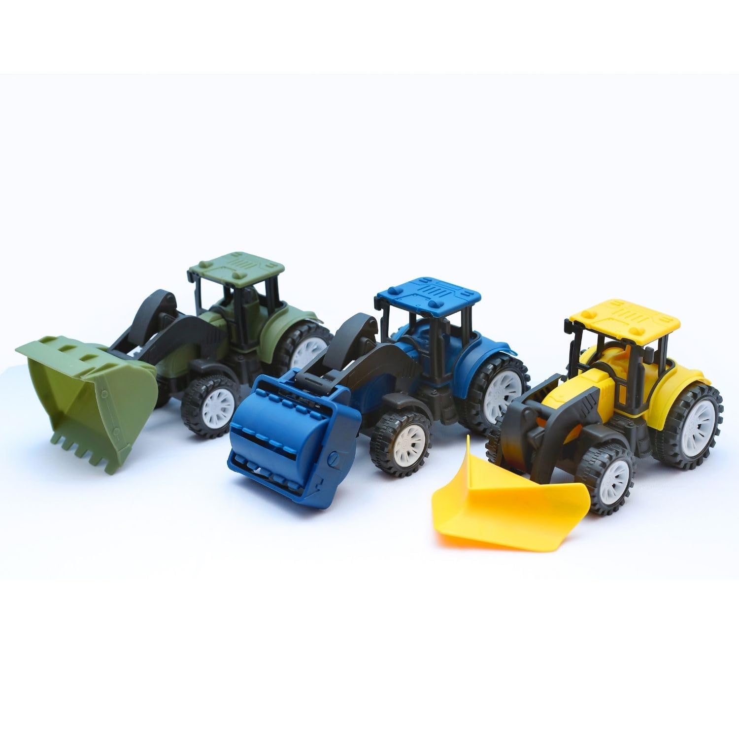 Mimat Small Friction-Powered Construction Vehicle Toys Set of 3 – Push-and-Go Road Roller, Leveler, and Loader, Durable Plastic Construction Trucks for Kids Ages 3+, Battery-Free Play