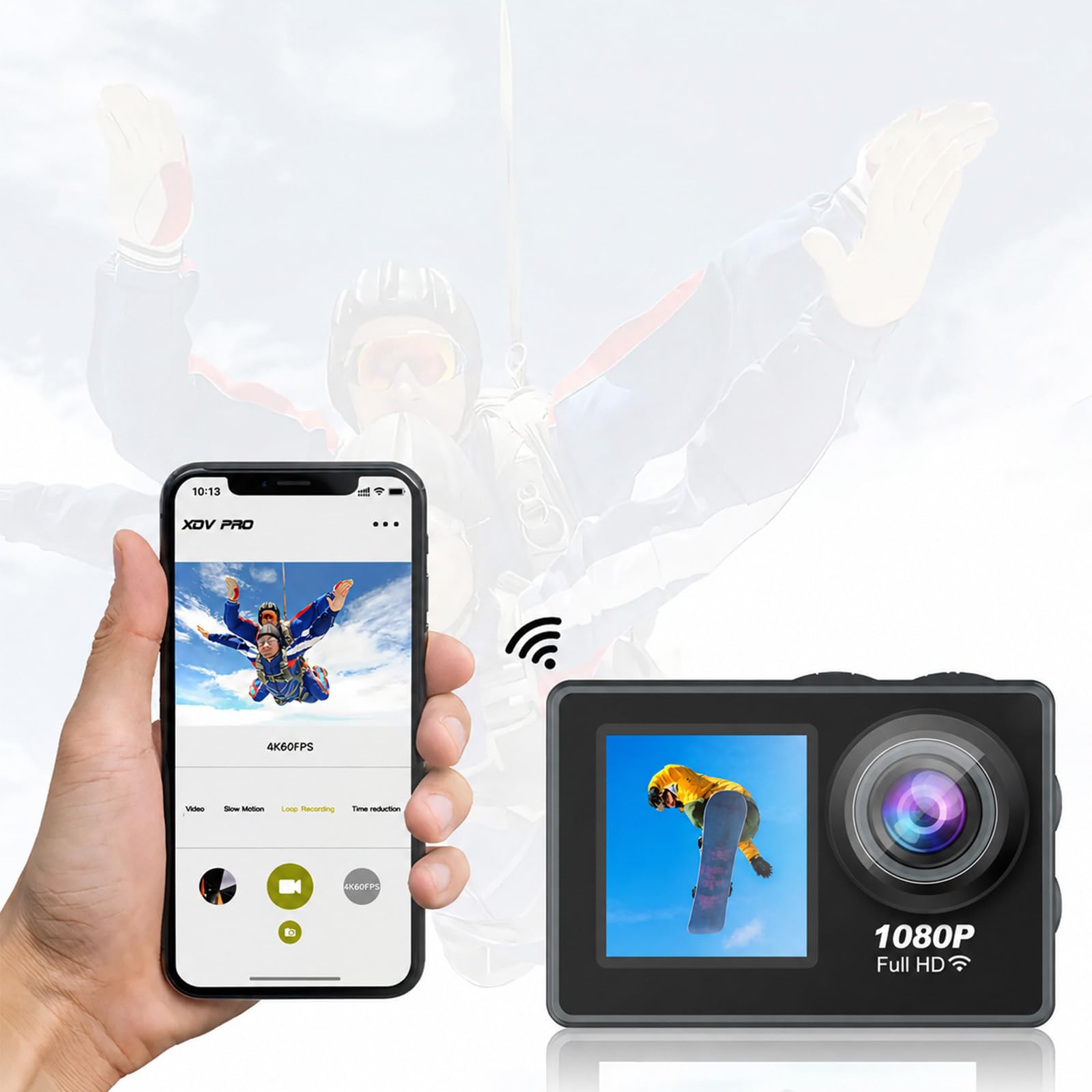 Danxon Action Kamera 1080P 30fps, 50MP Action Cam mit Dual Display, EIS Stabilisierung, 30m Wasserdicht, WLAN App Steuerung, Mikrofon & Zubehör (grau)