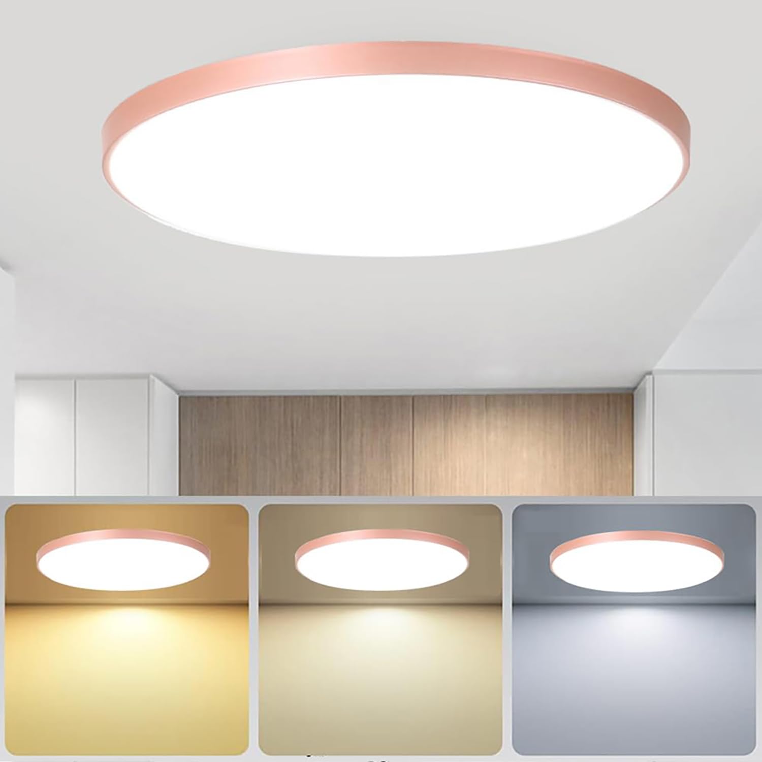 XINYASEE LED Round Ceiling Light,Three Colour temperatures Simple Acrylic LED Ceiling Round Ceiling Light, for Living Room Balcony Corridor Kitchen Bedroom (Pink, 40W)