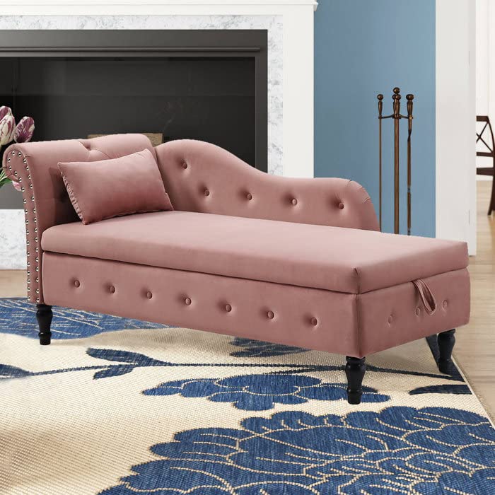Rose Modern Multifunctional Storage Sofa Bench Couch Velvet Tufted Chaise Lounge with 1 Pillows for livingroom Bedroom Office (Pink) Rose Modern Multifunctional Storage Sofa Bench Couch Velvet Tufted Chaise Lounge with 1 Pillows for livingroom Bedroom Office (Pink)