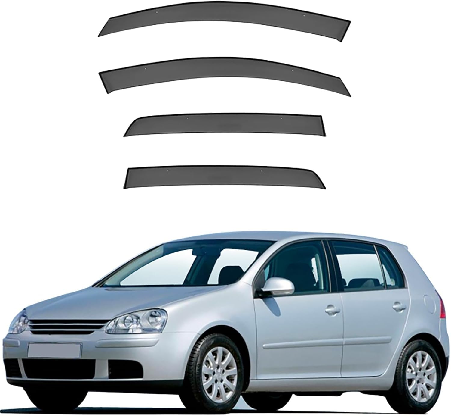 FengXH Window Deflectors for VW Golf 5 MK5 2004+ - 4pc Smoke Tint, Waterproof, Noise Reducing.