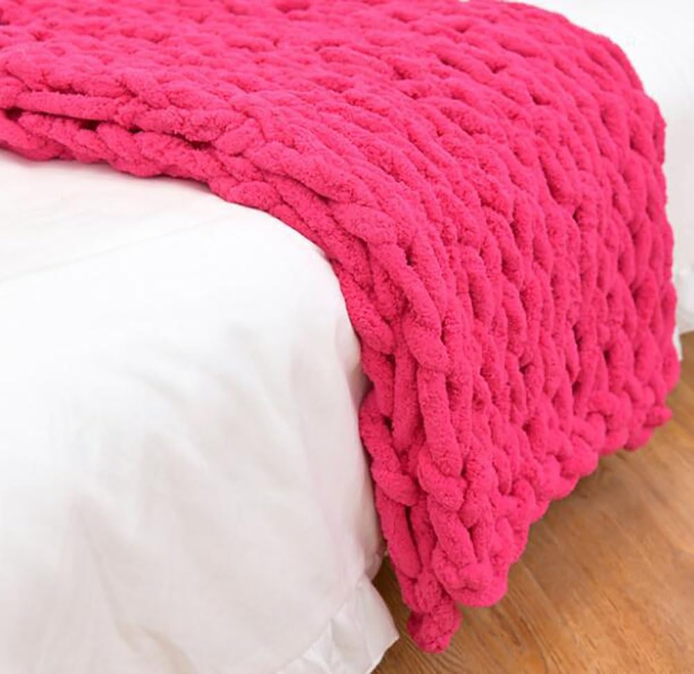 Luxury Chenille Chunky Knitted Blanket Throw, Handmade Knitting Soft Fluffy Blanket for Sofa Couch Bed Home Decor (Color : Red, Size : 180x200cm)