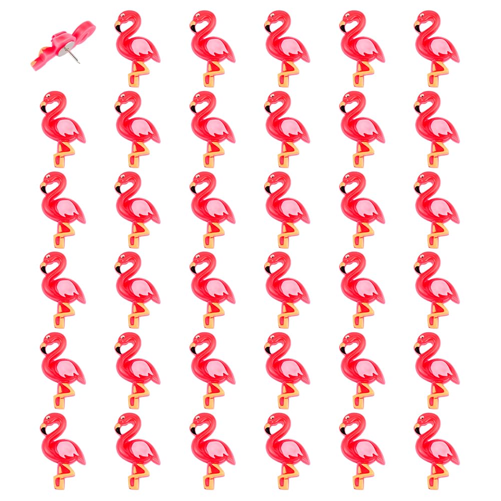 PH PandaHall 40PCS Flamingo Thumb Tacks 2x3.5cm Animal Push Pins Opaque Resin Pink Flamingo Shape Drawing Pin Cute Decorative Pushpin for Cork Boards Bulletin Board Map Message Photo Postcard Note