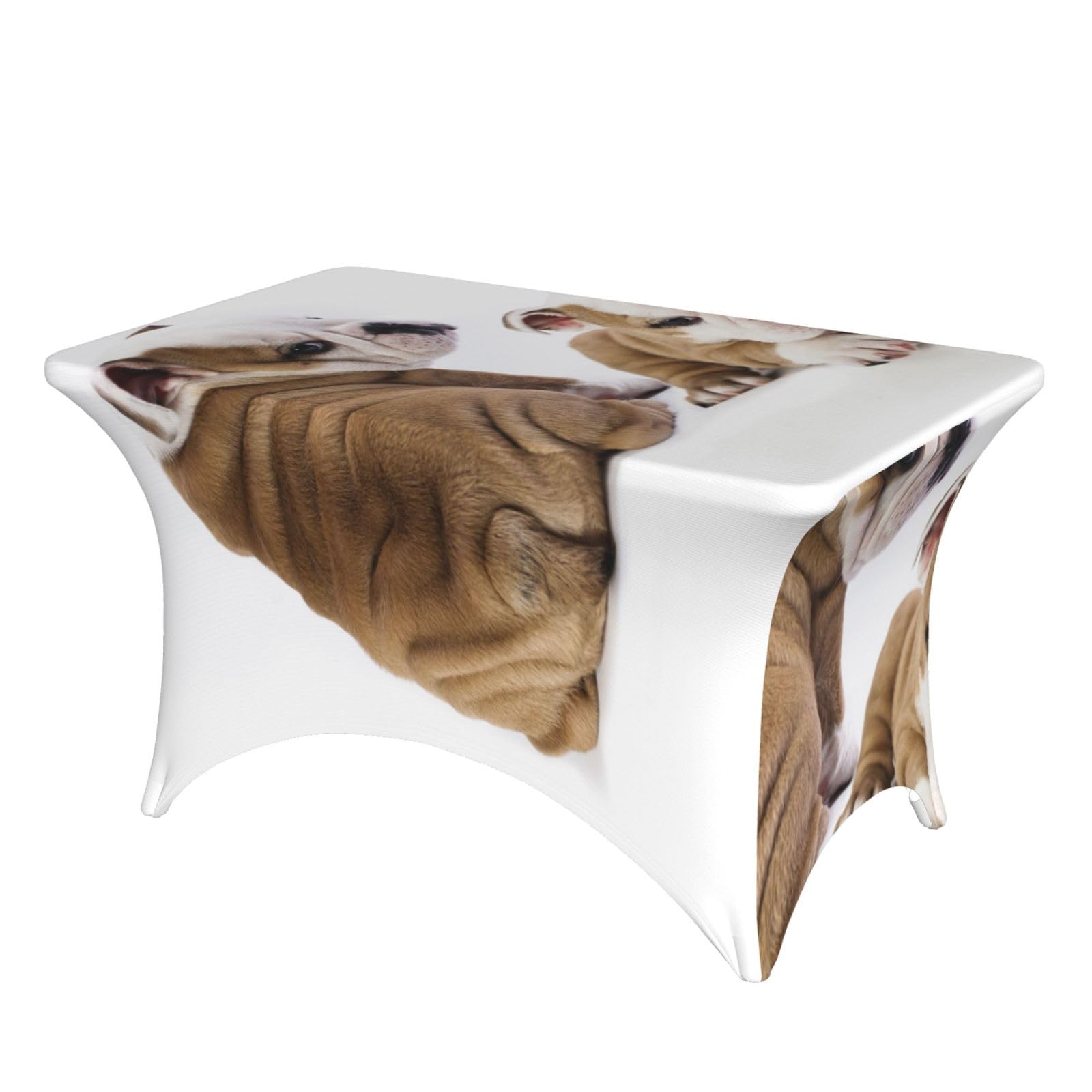Dcehgew Two Cute Bulldog Dogs 4Ft Spandex Rectangular Table Cloth, Printed Fitted Elastic Tablecloths Washable Table Cover For Event, Wedding, Banquet & Party
