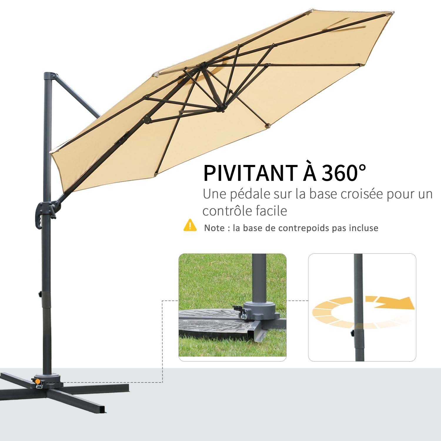 Outsunny Parasol Déporté Octogonal Inclinable