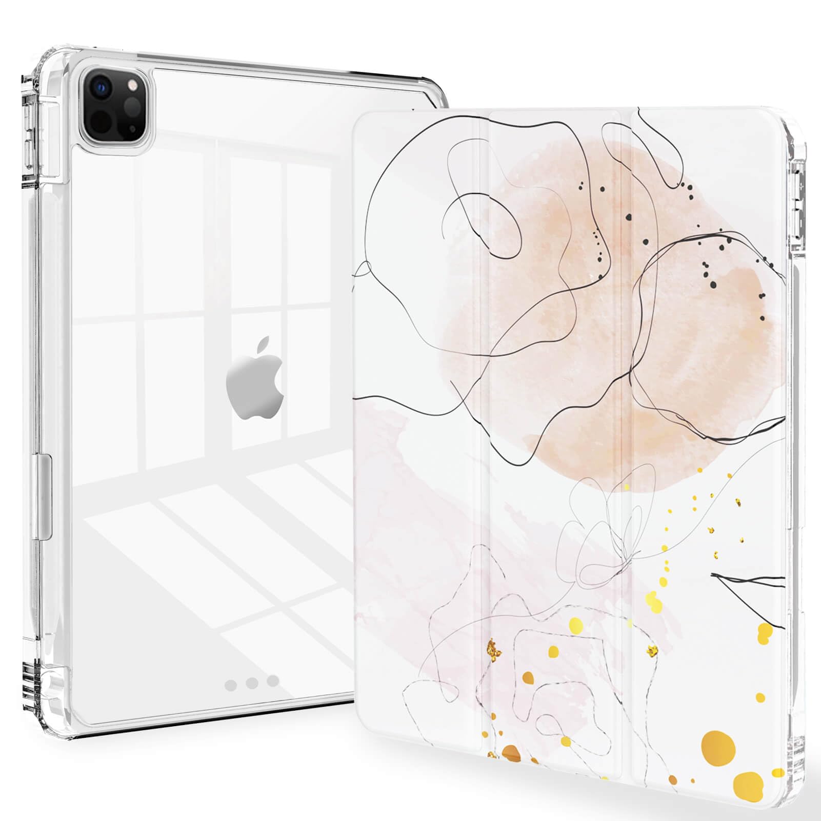 Feams for iPad Pro 11 Inch Case 2024 M4 5th Generation, Slim Tri-Fold iPad Pro 11 Inch M4 2024 Case Clear Back with Auto Sleep & Pencil Holder for iPad Pro 11 5th Gen, Aesthetic Rose Butterfly