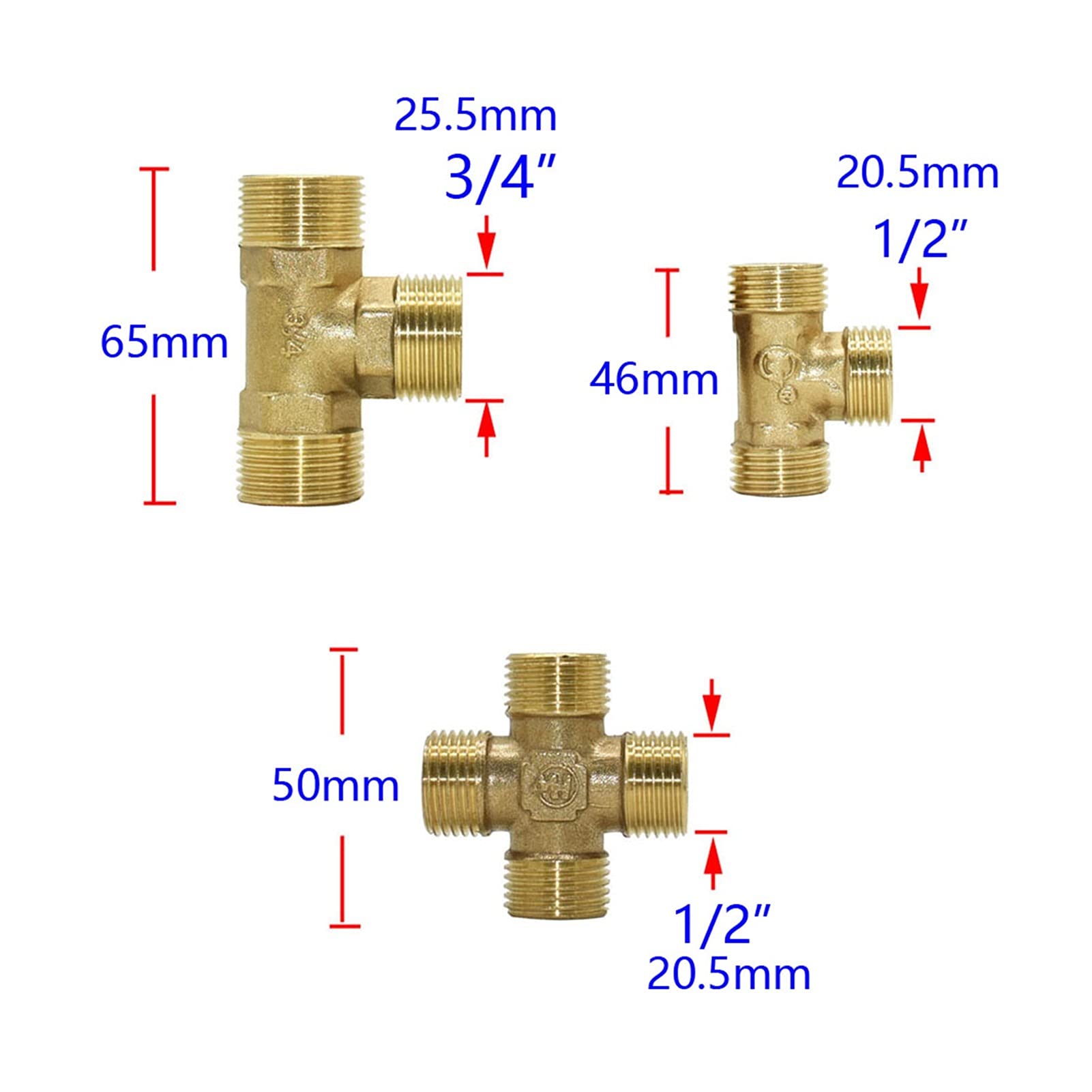 Utility Hose Butt Hose Connector Adapter Brass 1/4" 1/2 3/4 1Inch External Thread Internal Thread Joint Elbow T-Shaped Cross Manifold Repair Copper Fittings Reducing Connector 1/3I4 Female