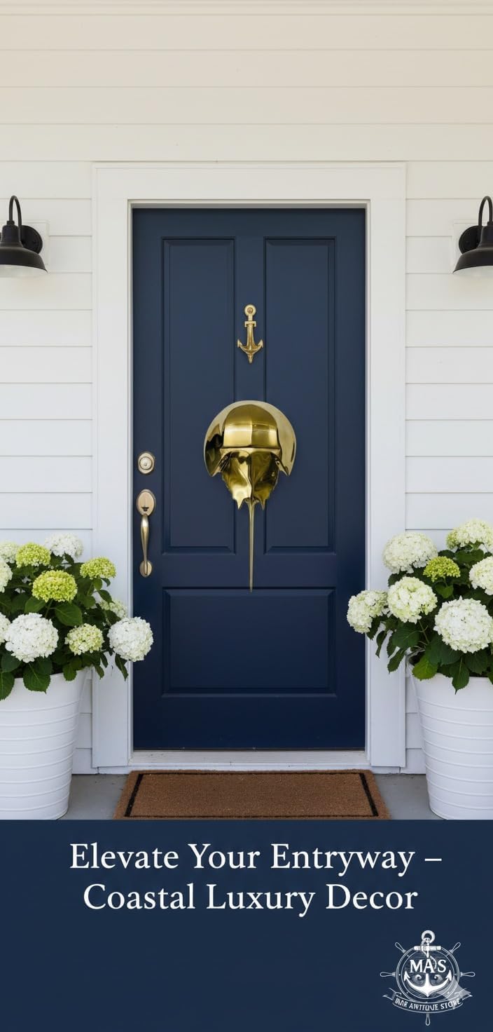 Handcrafted Maritime Horseshoe Crab Door Knocker – Solid Brass Nautical Décor, Cottages & Gifts Nautical Door Knocker – Solid Polished Decorative Front Door Hardware with Velvet Gift Case