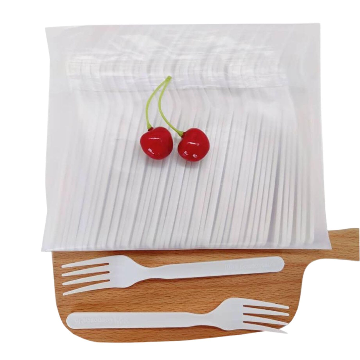 Compostable Fork,Eco-Friendly Disposable Cutlery,Heavy Duty, Bio Degradable, 50 pcs per Bag
