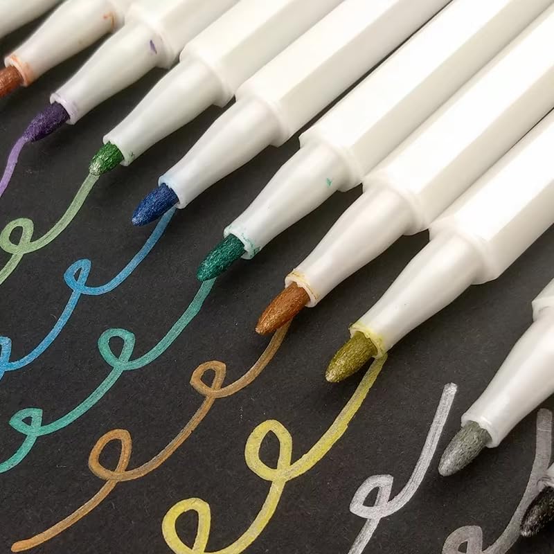 Image of HUBTURE Acrylic Paint Marker Pen Set - Metallic Colors, Medium Point Tip - Non-Toxic Art Markers for Rock, Ceramic, Glass, Wood, Fabric, Canvas, Craft Projects(METALLIC COLOR PEN)
