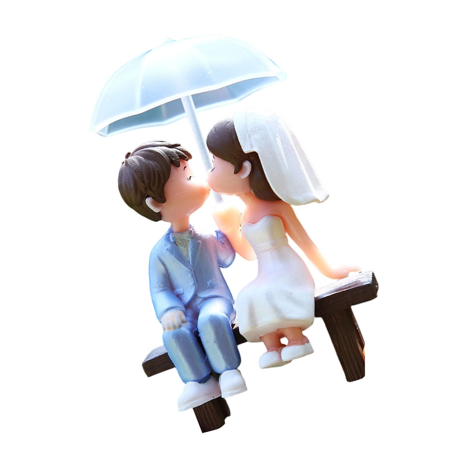 Shunzhong Boys White Blue Cartoon Umbrella Holding Couple Pvc Figurine Couple Statue Figure For Desktop Decoration And Wedding Party Cake Toppers Desktop Figurine