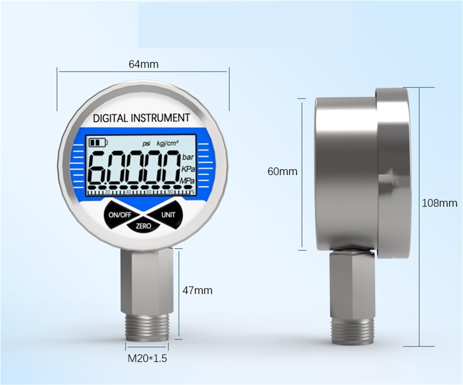 Manómetros industriales. Regulador De Presión, Manómetro Digital Medidor Electrónico Compacto Vacío Y Aire Acero Inoxidable Para Aceite Agua .Manómetros(0-0.6MPa)