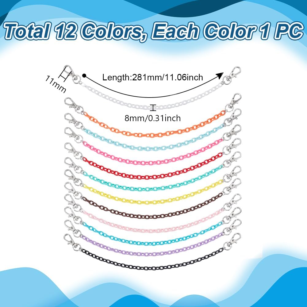 AHANDMAKER 12Pcs Trucker Hat Chains 11Inch Acrylic Chains Rainbow Colorful Bright Hat Chain Colorful Jewelry Chain for Necklace Bracelet Eyeglass Earring Jewelry Making Phone Case Decor
