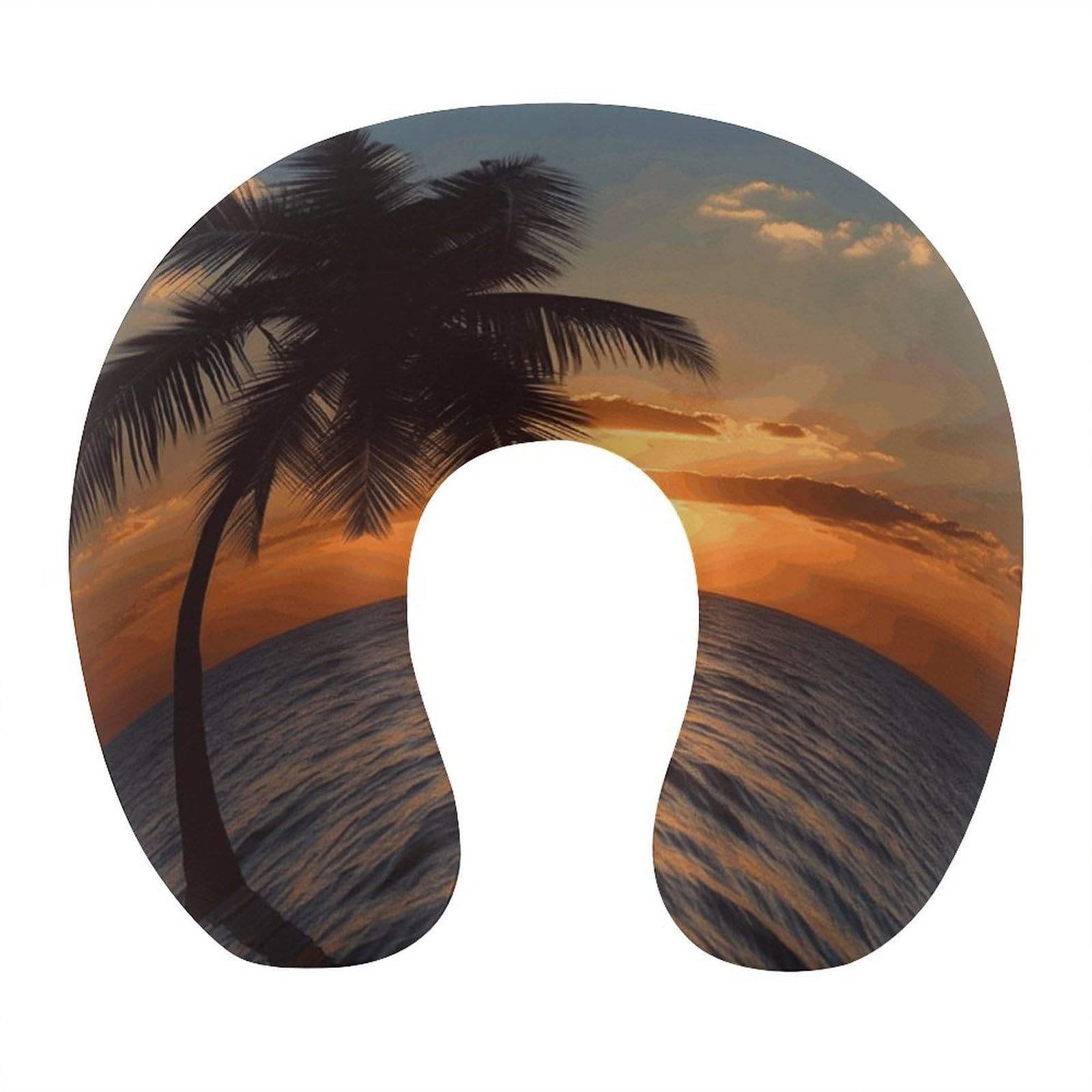 VstaDank Sunset Palm Tree Ocean Neck Pillow Soft Comfortable Travel U Shaped Pillows Portable Pillows for Shoulder Memory Foam Head Support Pillow for Airplane Car Home Office