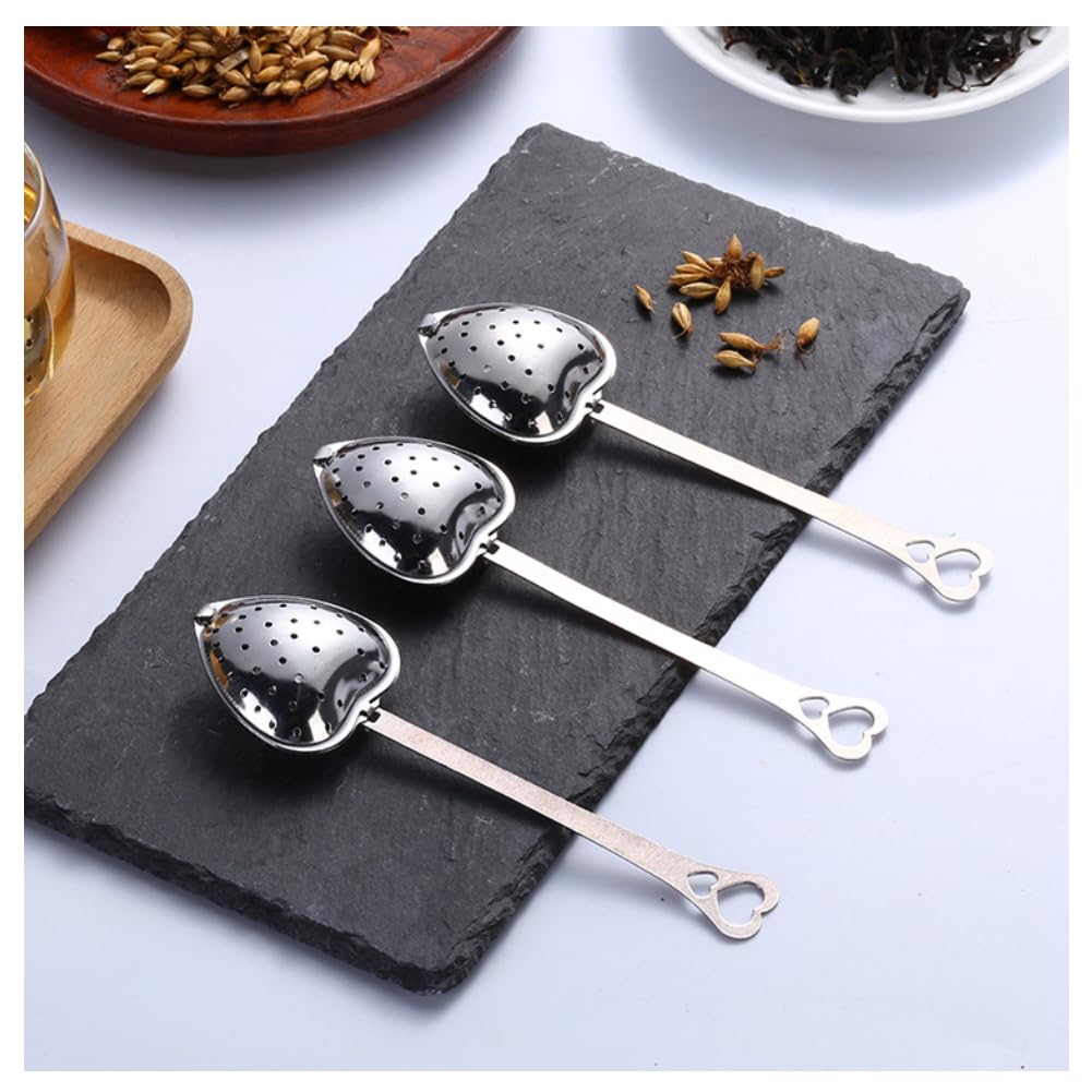 Stainless Steel Tea Infuser Spoon, Heart Shape Spoon Strainer Balls Tea Infuser Filter 14cm/5.5in Long Handle Stainless Steel Heart Shape Strainer Mesh Balls for Drinking