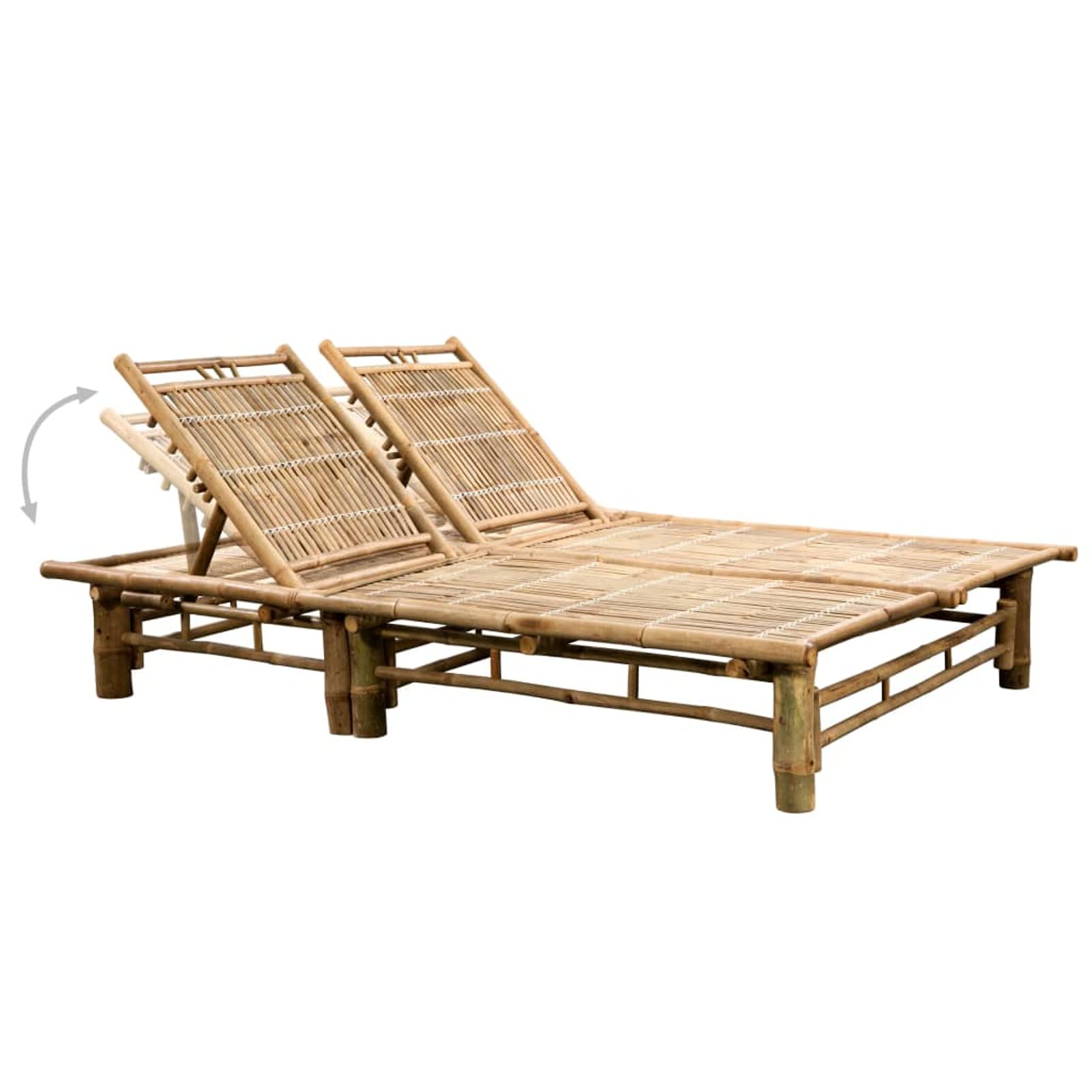 Homgoday Chaise Longue pour 2 Personnes avec Coussins Bambou, Bain de Soleil de Jardin Dossier Réglable, Lit de Camping Transat de Relax pour Plage, Extérieur, Balcon, Terrasse D