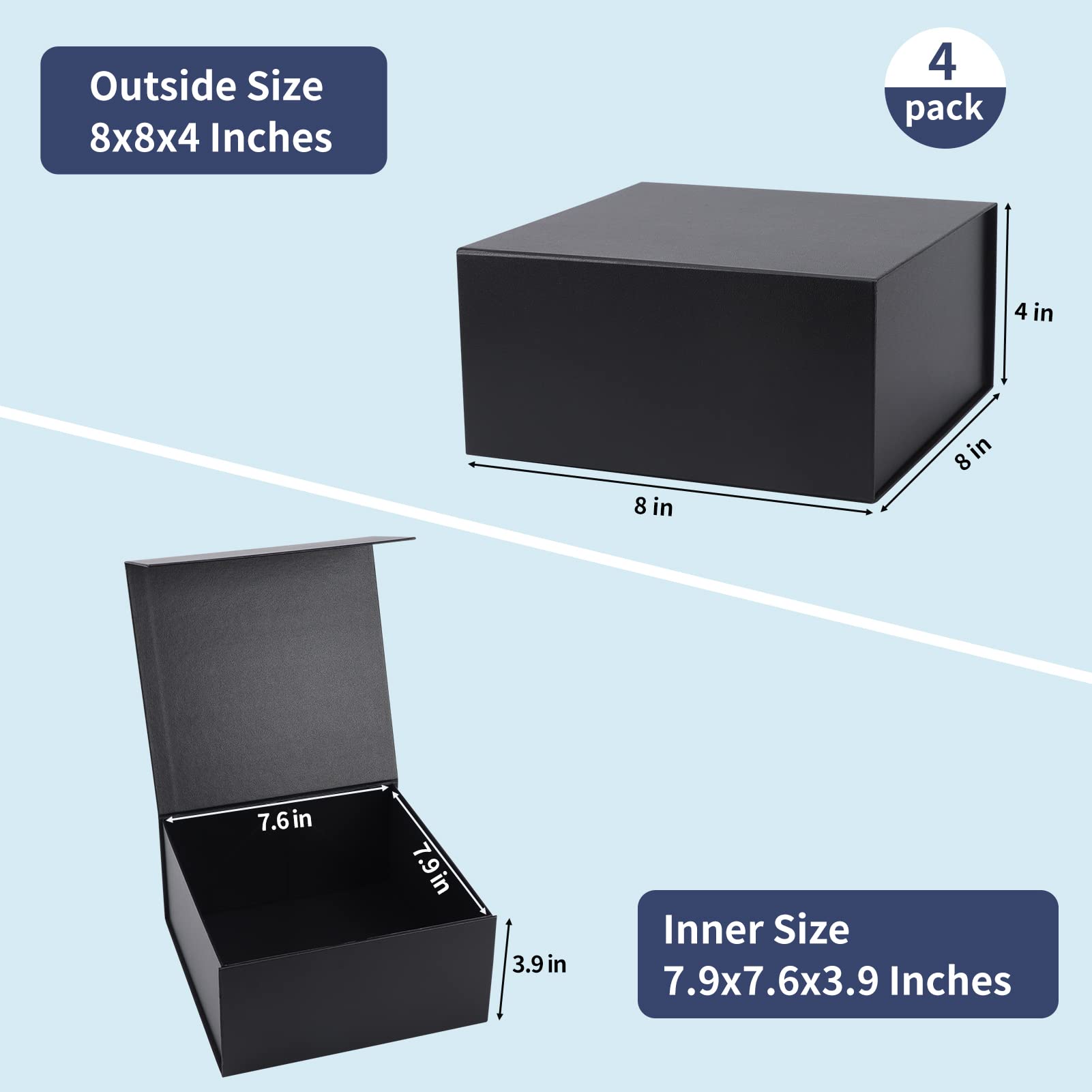 Giftgarden 4-pak 20 x 20 x 10 cm, czarne pudełko prezentowe z magnetyczną pokrywką, luksusowe magnetyczne pudełko prezentowe na prezent, Dzień Matki, urodziny, ślub, druhna drużba pudełko na