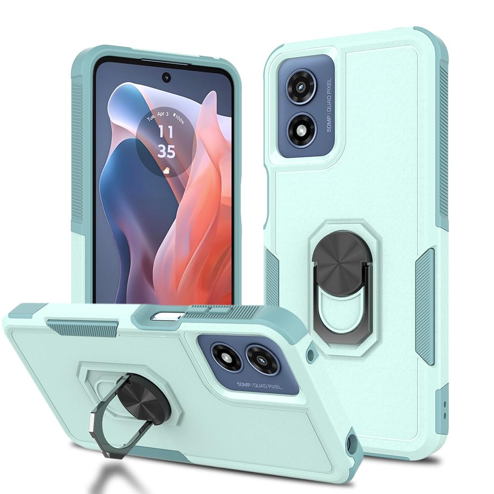 Ryphez for Moto G Play 4G 2024 Case,Dual Layer Shockproof Magnetic Kickstand Phone Case with Rotatable Ring Holder for Moto G Play 4G 2024 (Green)