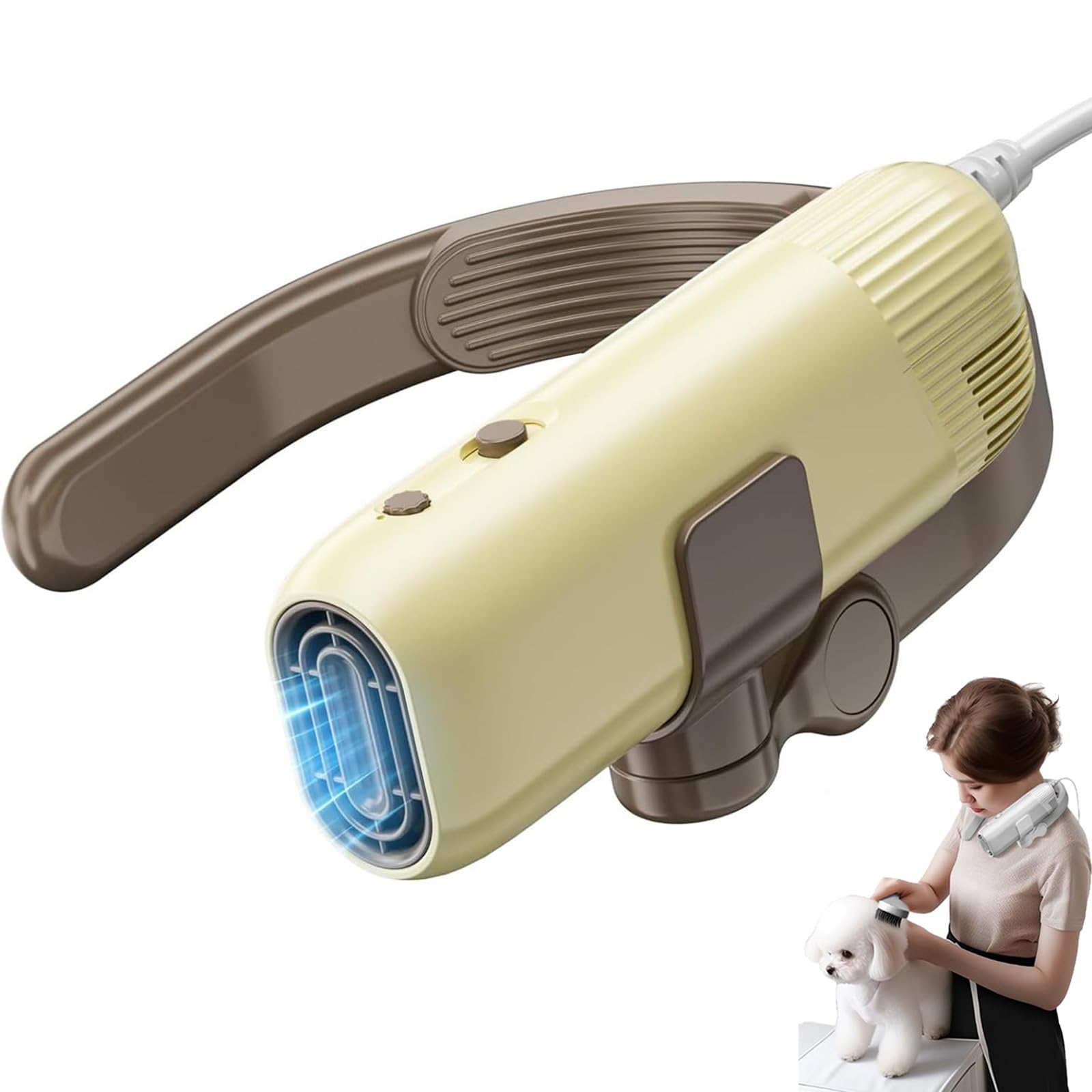 Asciugacapelli per Cani e Gatti a Mani Libere, Asciugatore Cane da Collo 1400W con Motore Brushless 110.000 RPM, 3 Velocità e Temperature, Silenzioso e Rapido Phon per Animali Domestici yellow