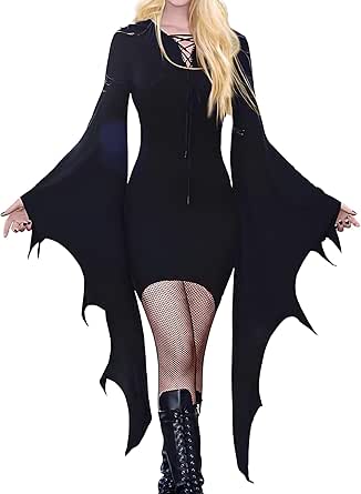 Damen Halloween Kleid Fledermaus - Gruseliges Gothic Kostüm Mit Flügelärmeln Für Mottopartys