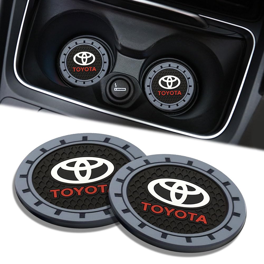 Car Cup Holder Insert Coaster for Toyota Universal Accessories, 2.75 Inch Recessed Anti-Slip Silicone Cup Coaster, 2 Pack (Black)