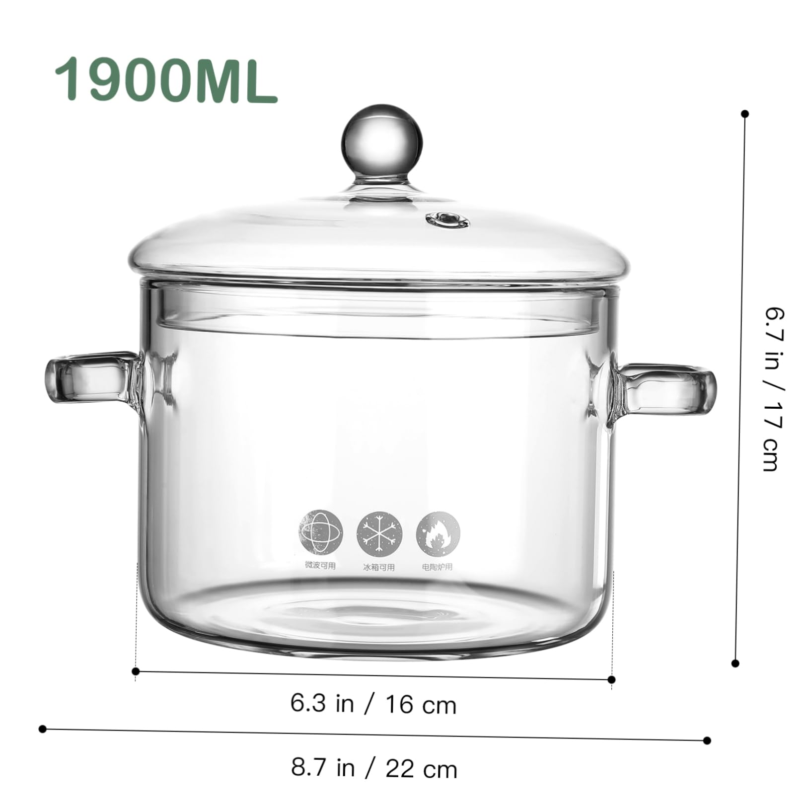Garneck Pentola in con coperchio, 1-9 l, per tutti i piani cottura, ideale per cucinare e servire, pentola trasparente per idee da cucina creative