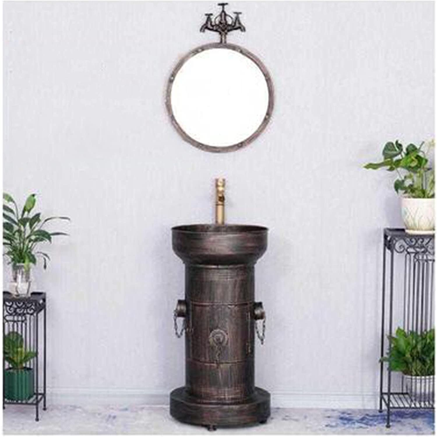 OLSKFUH Freestanding Pedestal Sink Floor Standing Art Sink Modern Basin Cupboard With Faucet And Drain Free Standing Bathroom Cabinet Industrial Style Bathroom Vanity Unit 16.9 X,Brown-With mirror