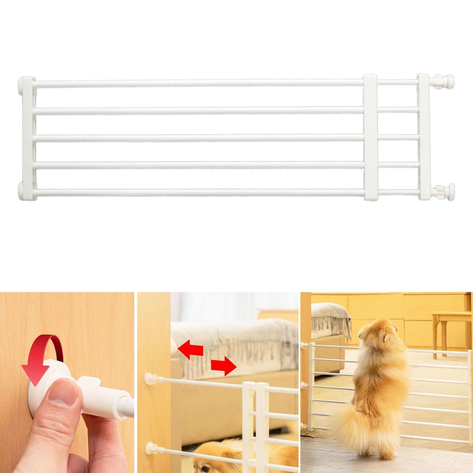 Puerta Expandible para Mascotas con Instalación Rápida Protector de Presión para Perros Valla Baja Retráctil Barrera de para Pasillos Y Esca, White M