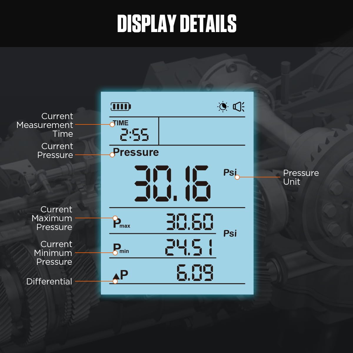 Digital Transmission Oil Pressure Gauge Kit, 0-426.6 PSI Auto Trans Pressure Tester with 2.8" Backlit Screen, Multi-Unit Switching & Adapters