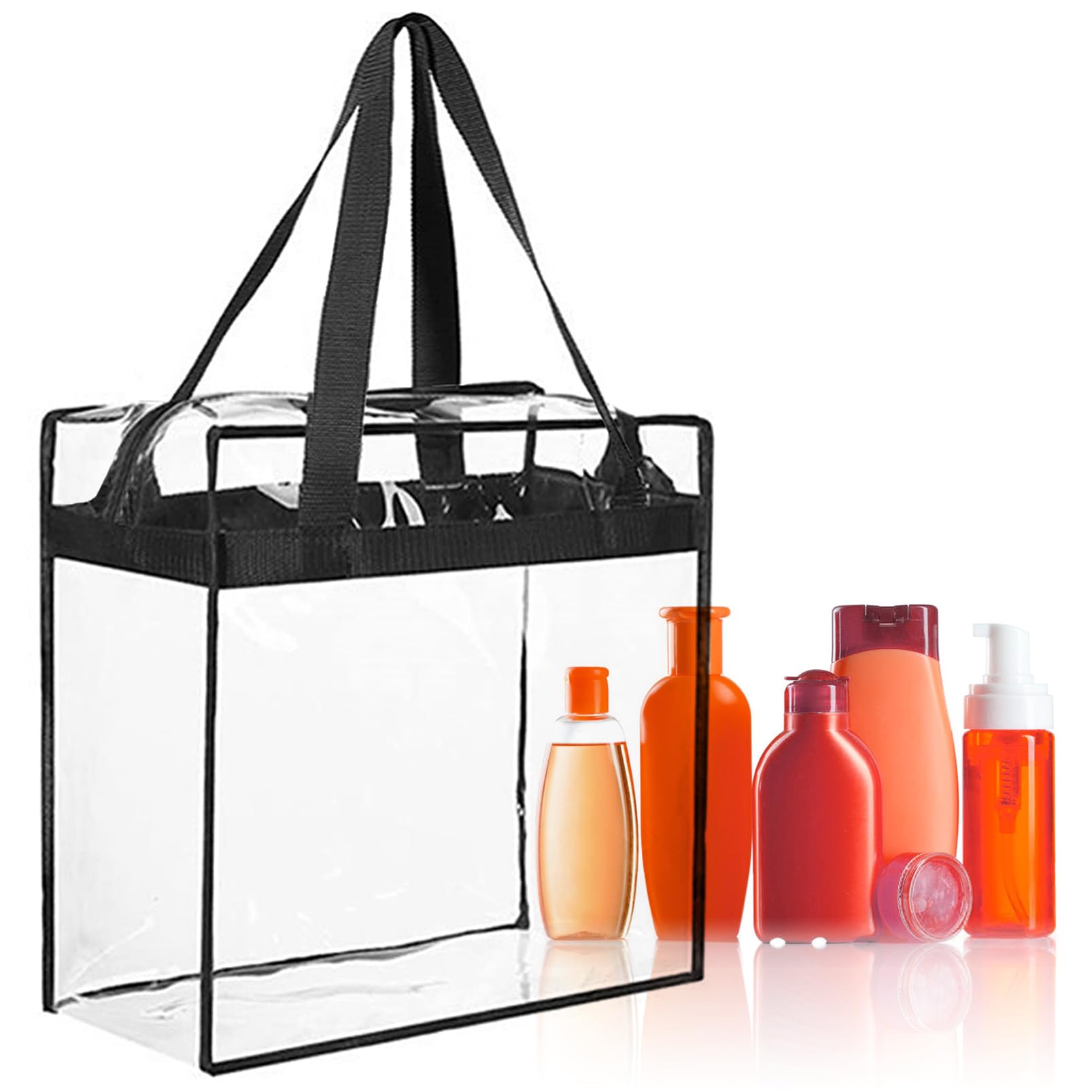LTHERMELK Neceser transparente impermeable de PVC transparente con asa y cremallera, bolsa grande para cosméticos, maquillaje, playa, viajes, bolsa de almacenamiento para niñas, mujeres y hombres (negro),