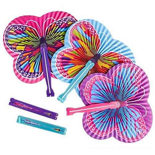Butterfly Shaped Folding Fans - 12 Pack