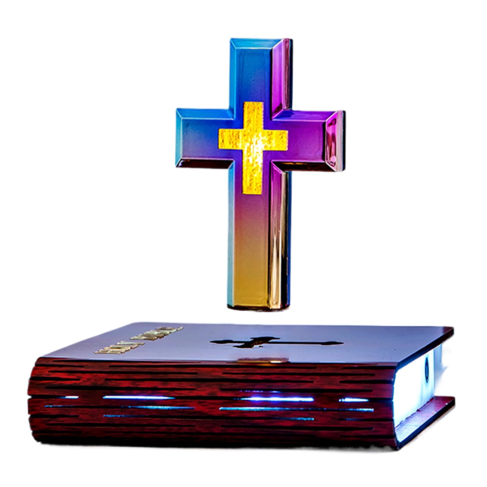 Brabola Magnetic Levitation Cross Lamp, 360° Rotating Floating Night Light with Touch Control & Color Changing Base, Stable Levitation Desk Decor for Home Office Bedroom (Book Base)