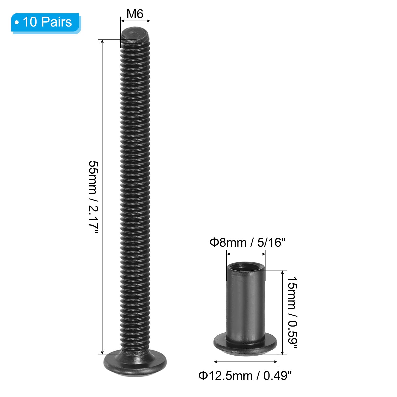 PATIKIL M6 x 55 mm Hex Chicago Screws - Image 2
