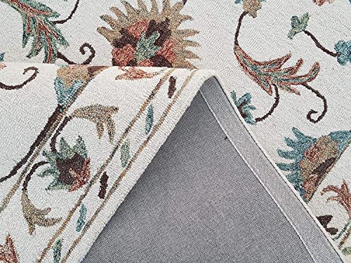 Image of Export Quality Handtufted Woolen Carpet for Living Room Bedroom & Hall - Color - White /Multi - Size - 5 x 8 Feet