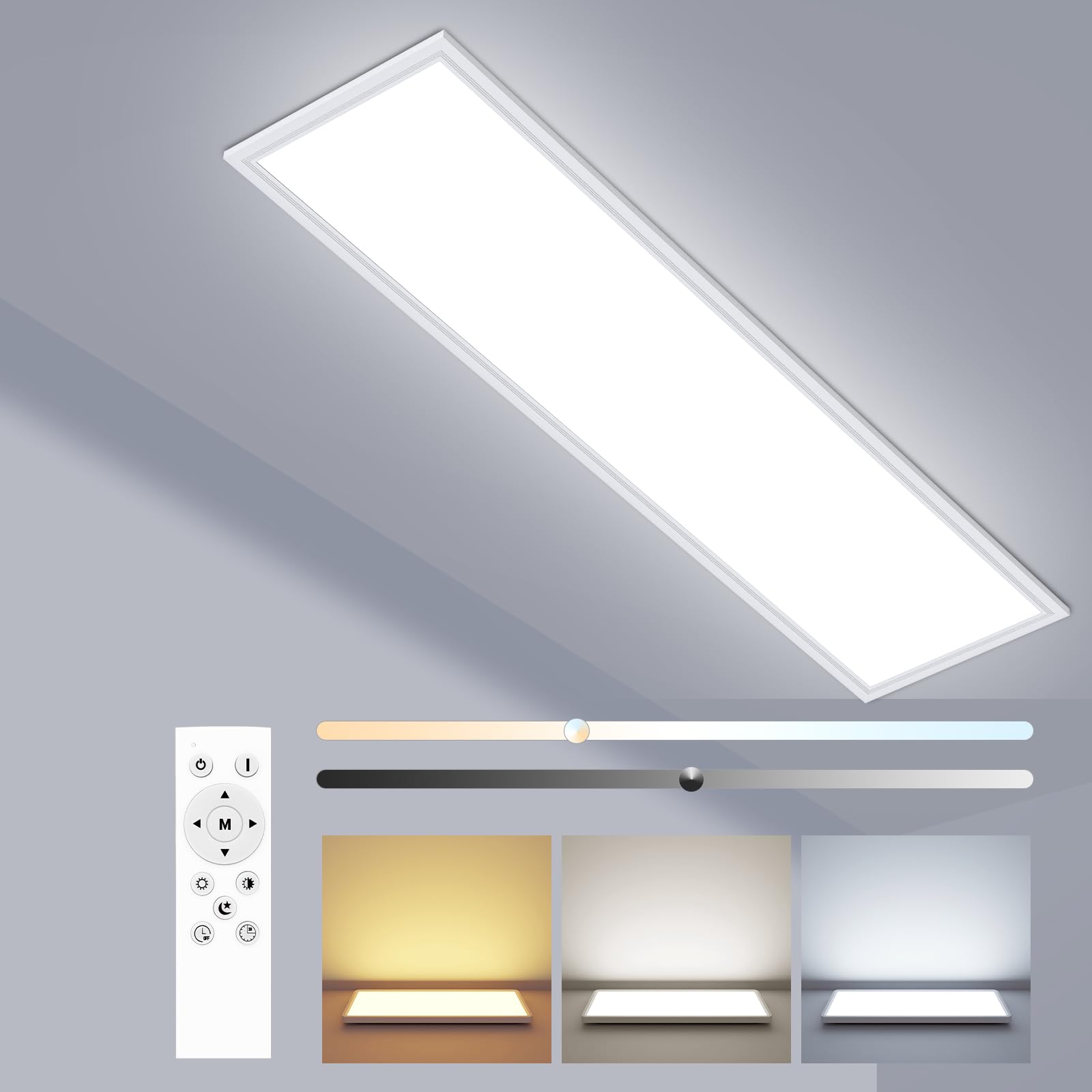 zemty LED Panel Deckenleuchte Flach 80x25cm – Dimmbar mit Fernbedienung 3000K-6000K, 40W 4000LM IP54 Deckenlampe Lang für Küche Badezimmer Wohnzimmer