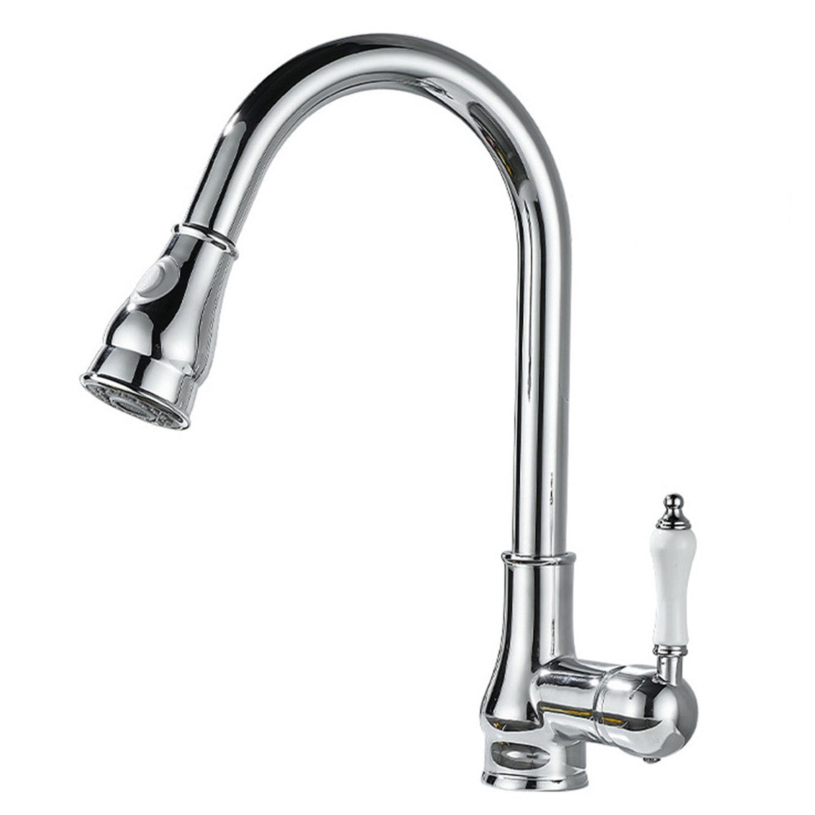 Yalsfowe Chrome Kitchen Faucet With Pull Out Sprayer, Vintage Kitchen Sink Faucet Single Hole, 360° Swivel Kitchen Faucet Single Handle, Faucet For Kitchen Sink, Bar, Farmhouse, Laundry,