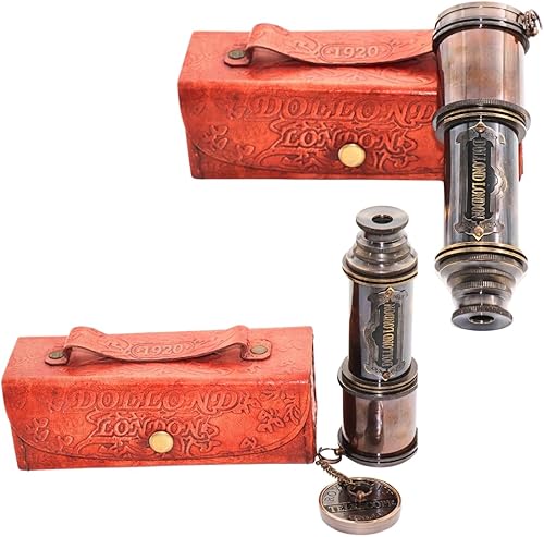 BAZROSS Brass Maritime - Telescopio pirata de cristal espía vintage de 15x, telescopio pirata funcional de latón y visión clara con funda de cuero