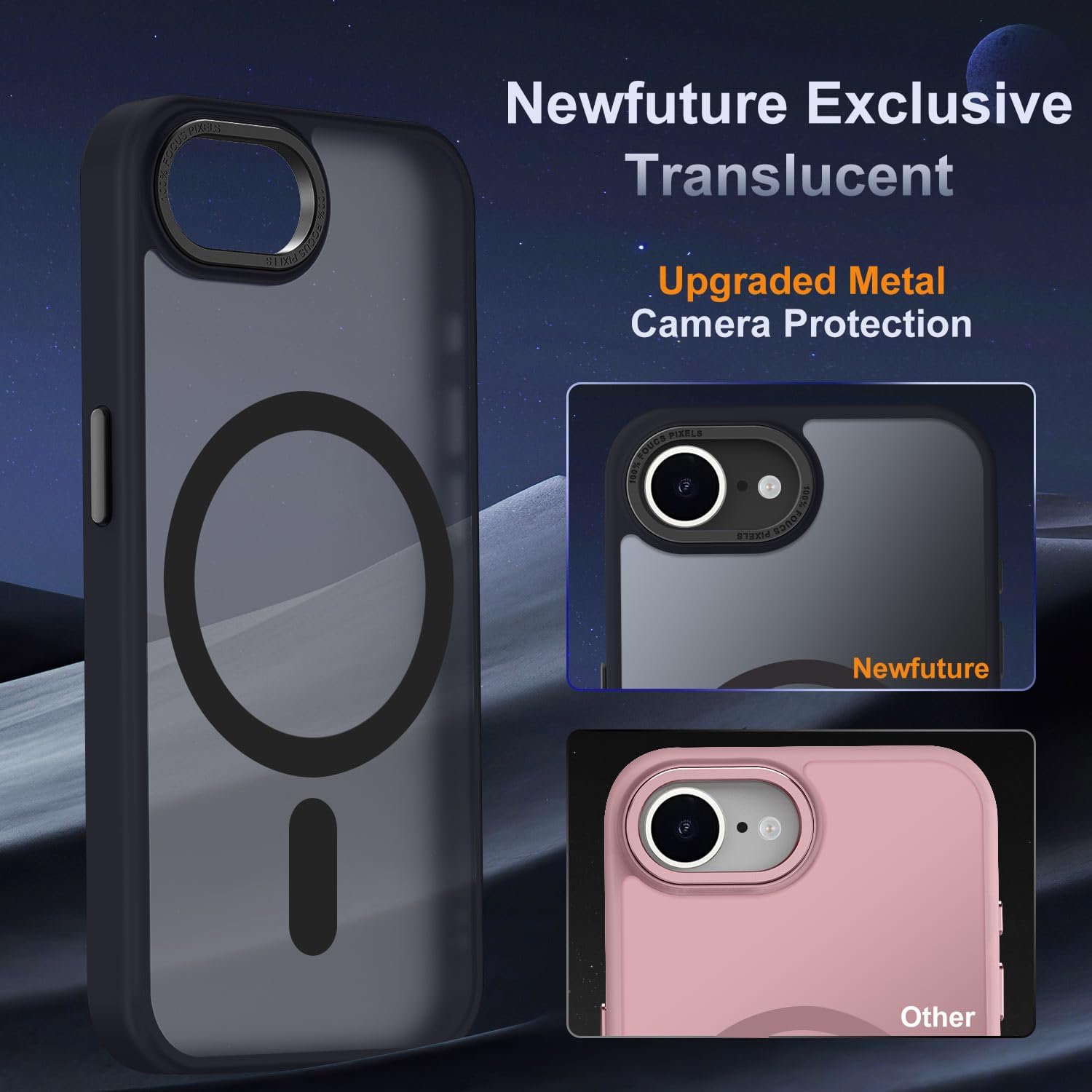 Newfuture Designed for iPhone 16e Case with Magnetic [13 FT Military Drop Protection] [Compatible with Magsafe] Slim Translucent Matte Shockproof with Anti-Fingerprint Phone Case, Black - Image 4