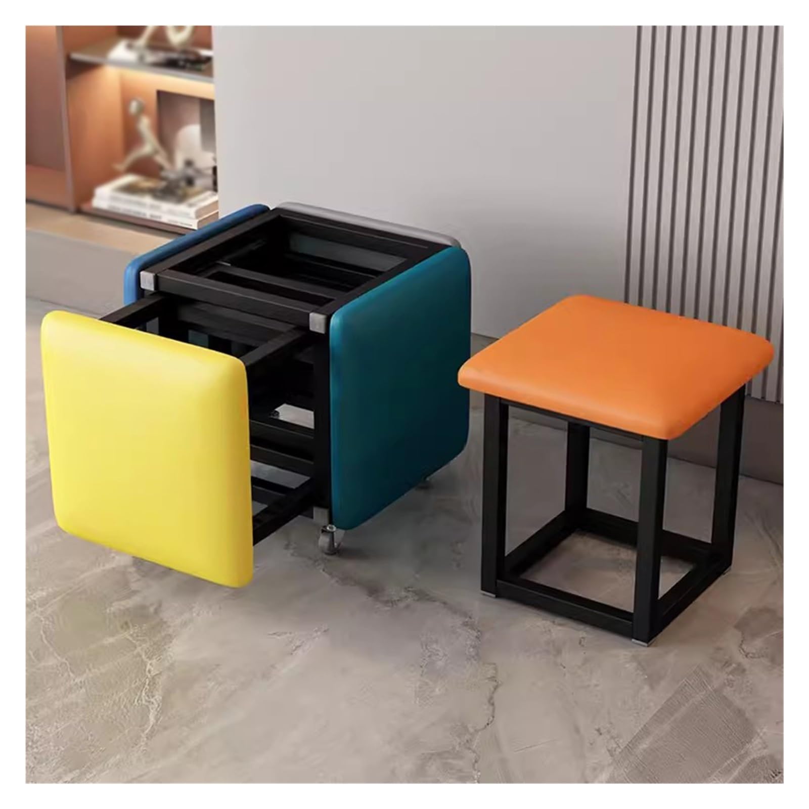 WDSOPK 5 in 1 Nesting Ottoman Cube Chair with Swivel Casters Stackable Sofa Chair Nesting Ottoman Stool Movable Footstool Dressing Chair for Living Room（Multicolor）
