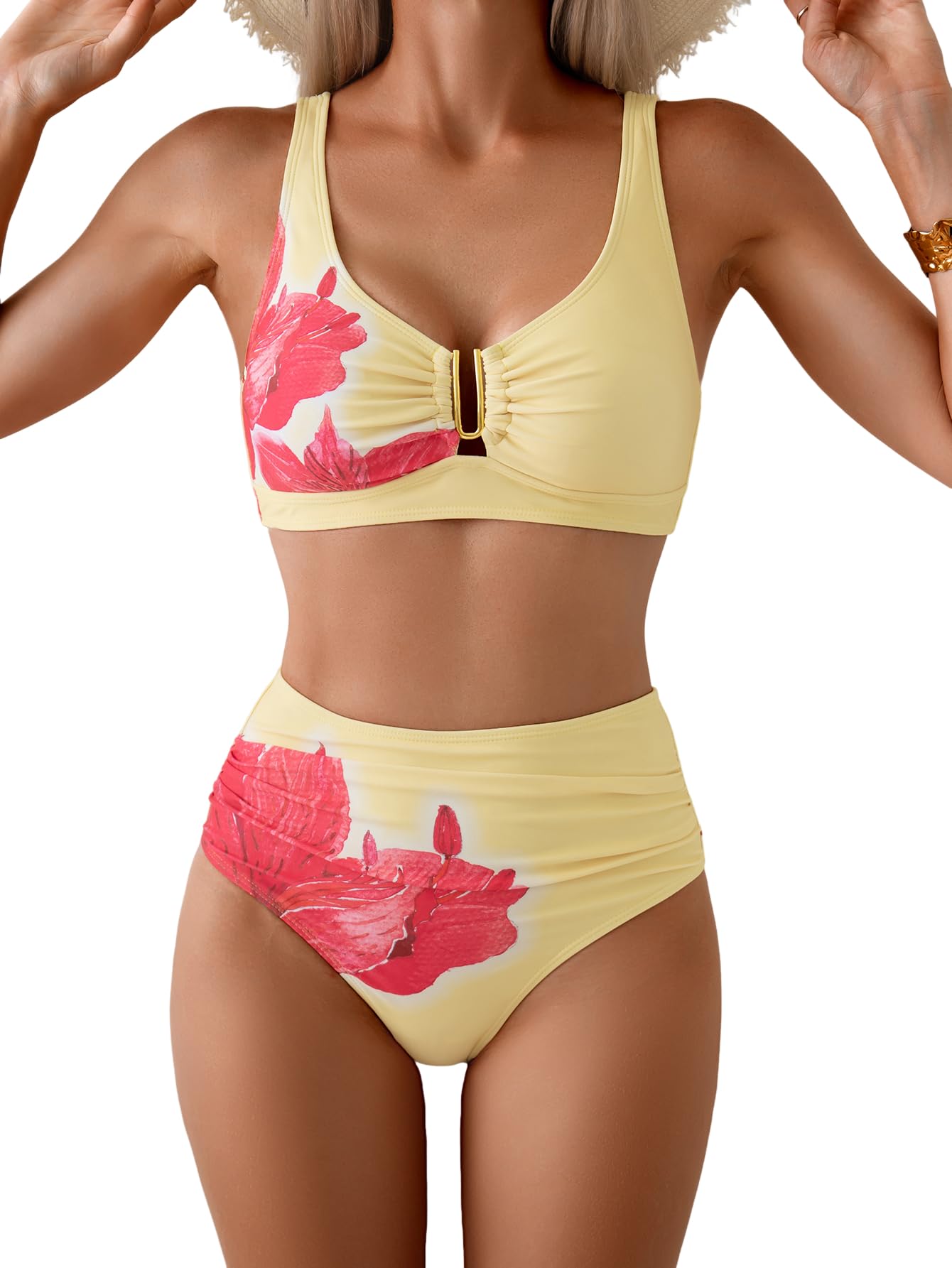 Eomenie High Waisted Bikini Sets for Women Tummy Control U Wired Swimsuit