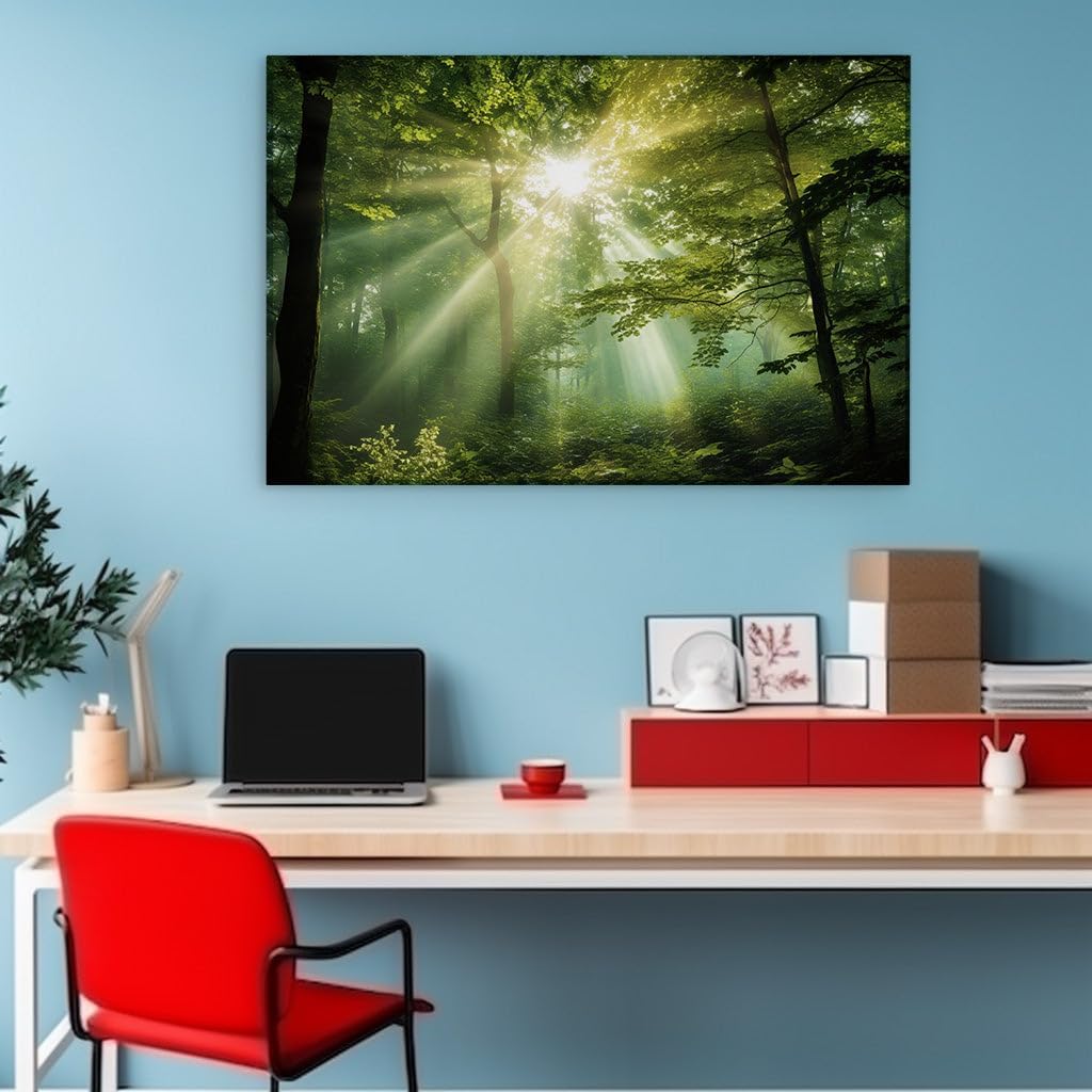 Canvas for Living room. Mystic Sunlight in a Forest of Serenity: A Dance of Light and Shadow, 27 x 18 inch Canvas Wall Art - Contemporary Masterpieces - Modern Home Decor - 69x46 cm (27x18 inch)