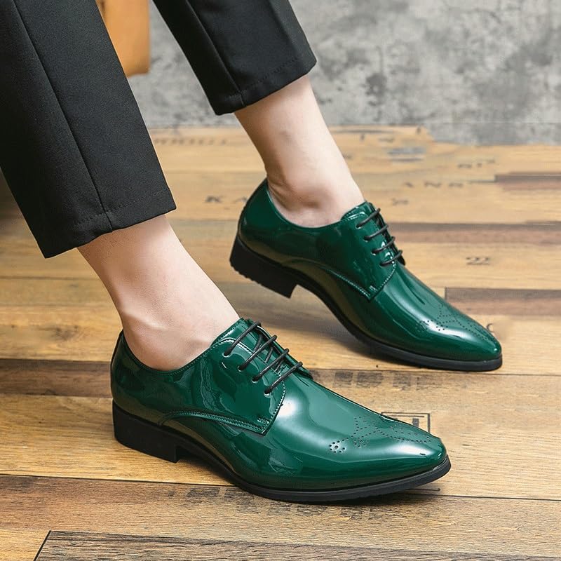 Men Pointed Toe Dress Shoes Men Spring Wedding Fashion Leather Shoes Office Comfy Business Man Formal Shoes Bright Upper Lace-up Men Shoes2