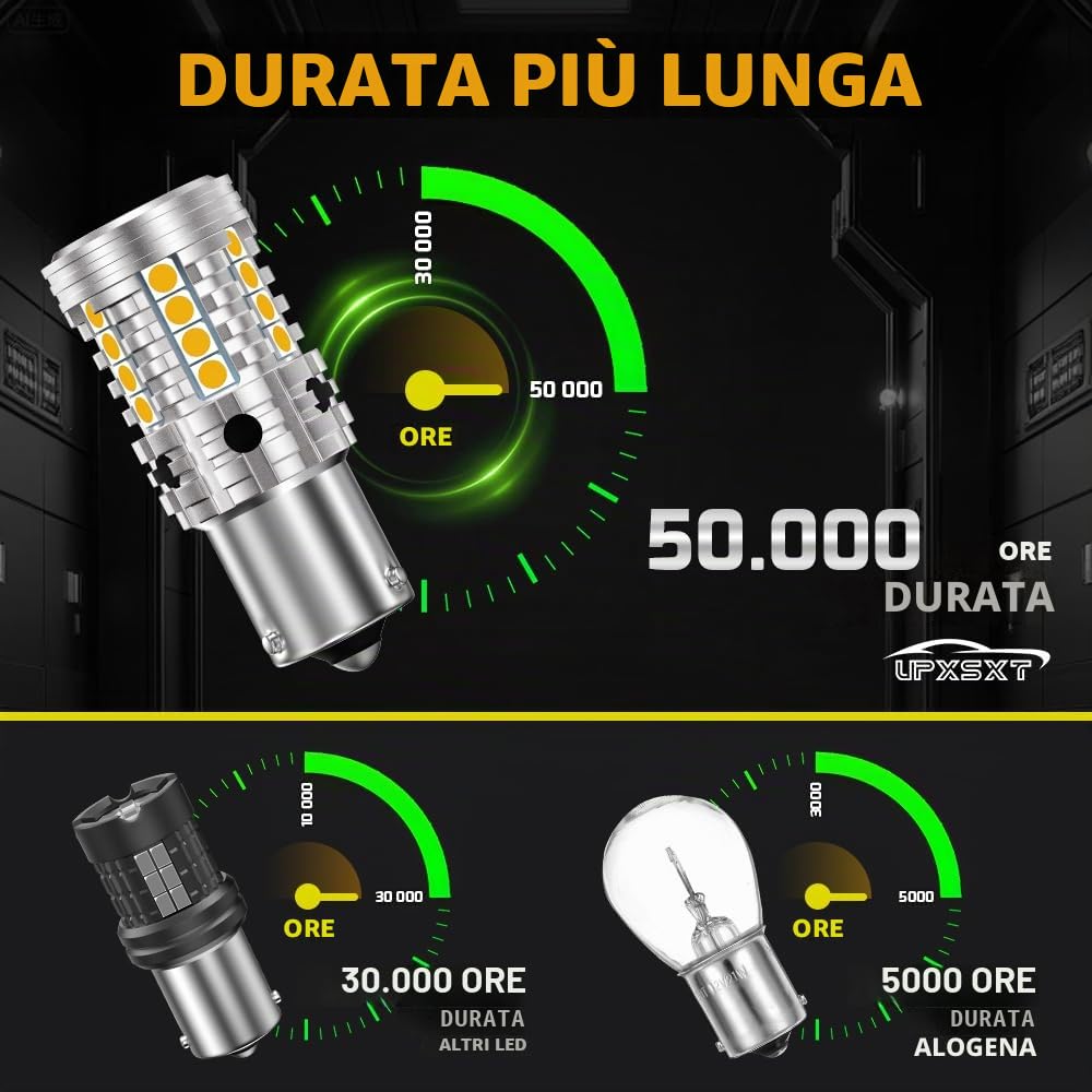 2 pezzi lampadine LED 1156 ambra, 7507 BAU15S Py21w Lampadina LED Canbus senza errore Anti Hyper Flash Lampadina di ricambio per indicatore di direzione LED Super luminosa 12V-24V 27SMD 28W 4000LM