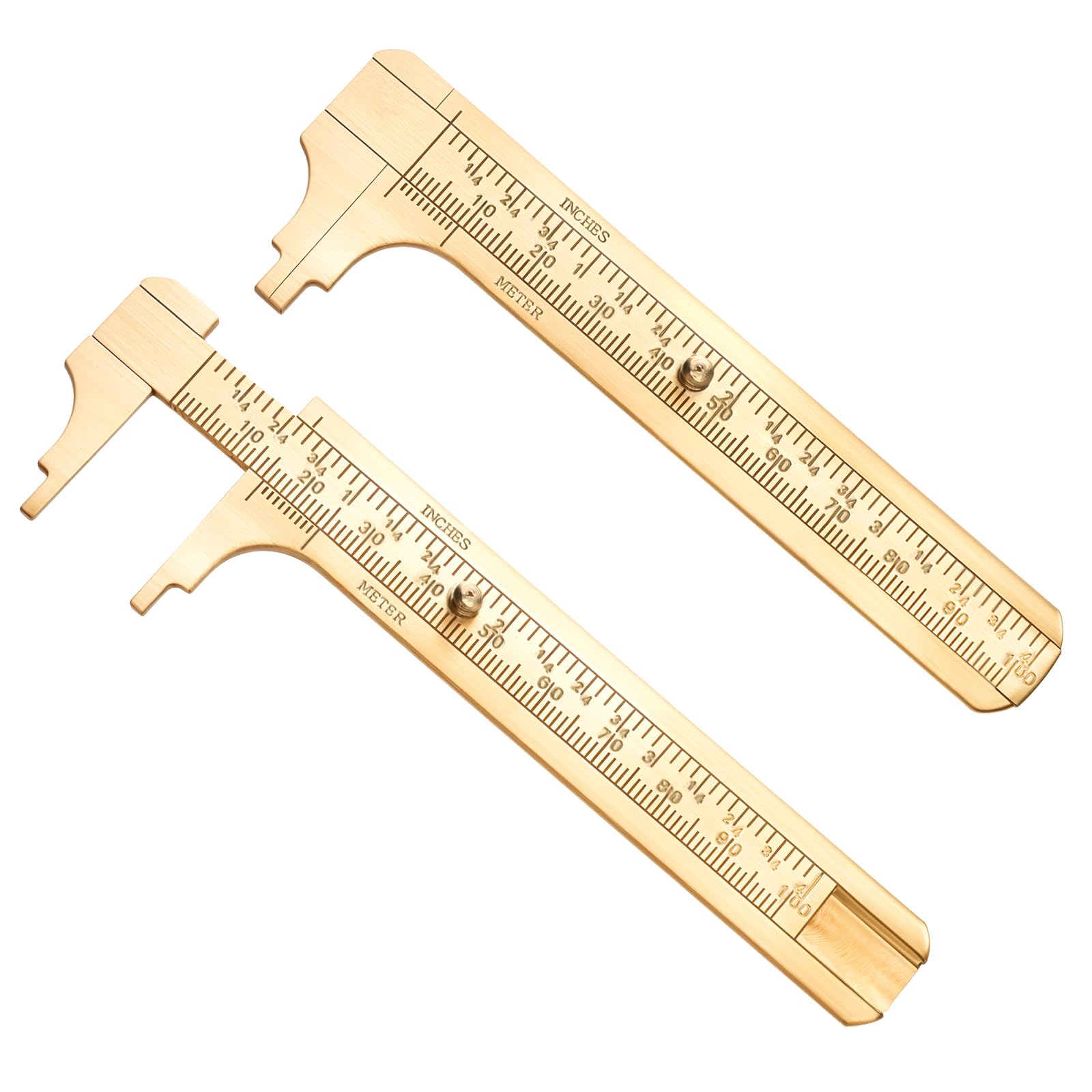 Brass Pocket Vernier Caliper, 2 Pcs Double Scale Vernier Calipers Brass Sliding Gauge Mini Vernier Caliper Metal Pocket Calipers Portable Sliding Measurement Tool for Measuring Jewelry Ring Bead Wire