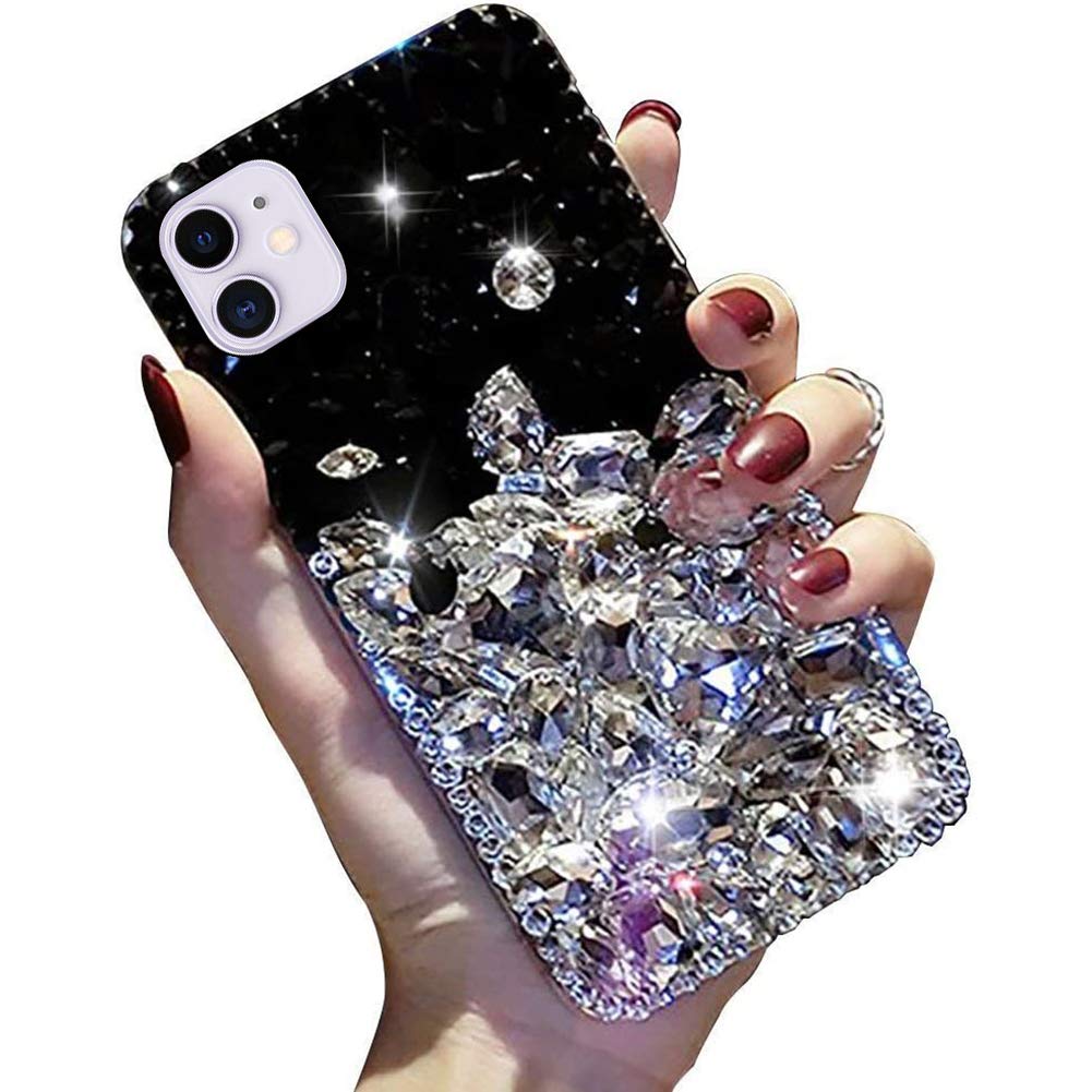 Palizufio Glitter Case for Samsung Galaxy S24 Ultra 5G,Handmade Bling Sparkle Diamond Shiny Crystal Rhinestone Gems Phone Cover with Cute Panda Keychain and Screen Protector,Black + White