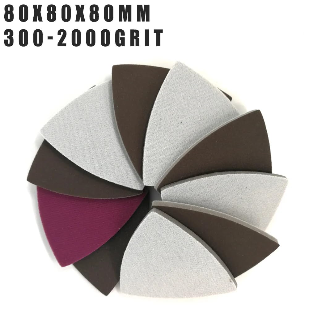80 * 80 * 80mm Sponge Red Sanding Sheets Triangle Sandpaper Hook & Loop 300-2000 Grit Abrasive Sanding Disc for Wood Metal Polishing,800-1000 Grit
