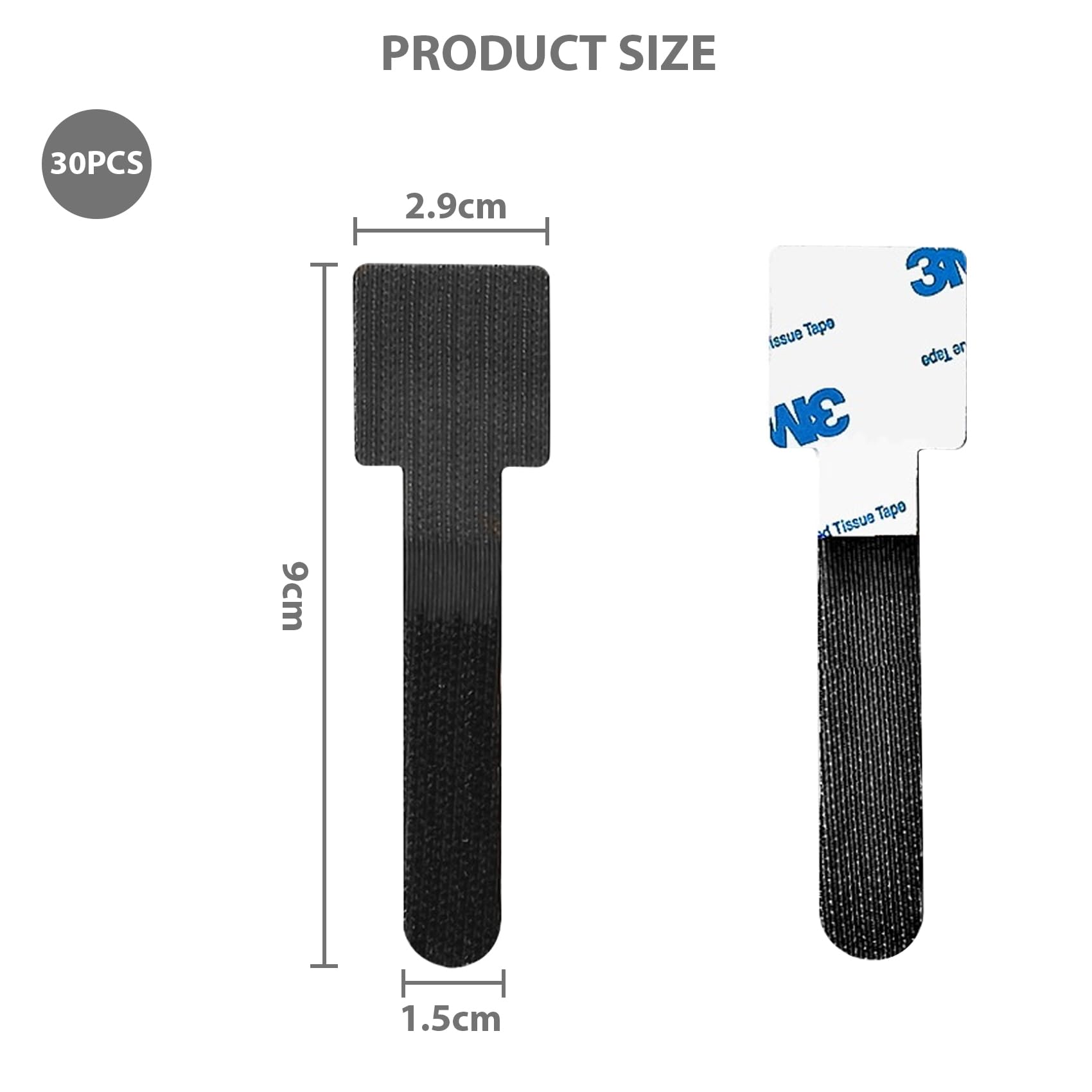 ANBOO 30 sztuk samoprzylepnych opasek kablowych, na rzepy (9 x 3 cm), uchwyty na kable wielokrotnego użytku do prowadzenia kabli, zarządzania kablami pod biurkiem, akcesoria biurowe