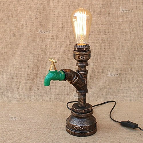 Preisvergleich Produktbild Modeen Retro industriellen Wind einzigen Kopf Wasserpfeifen Schreibtisch Licht Nachttisch Lampe Qualität grüne Armatur geschmiedet Stahl Wohnzimmer Bar dekoriert Tischlampe E27