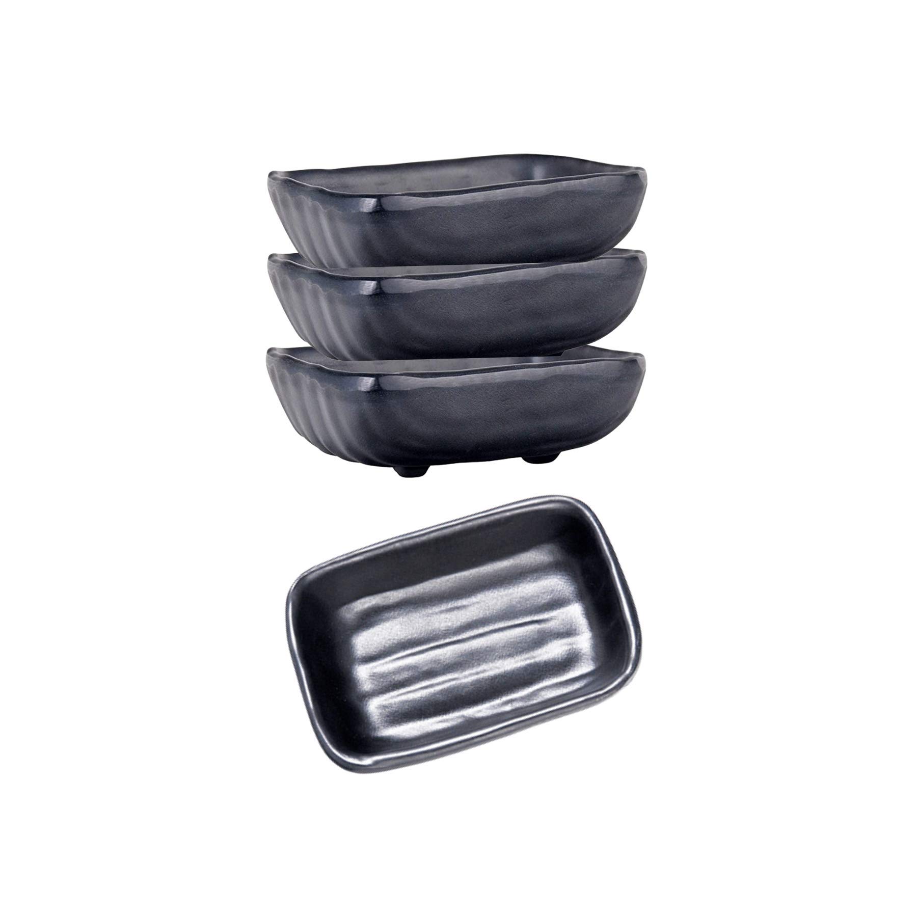 Needzo Black Melamine Soy Sauce Dish, Restaurant Condiment Dipping Holder, 3 3/4 x 1 Inch, Set of 4