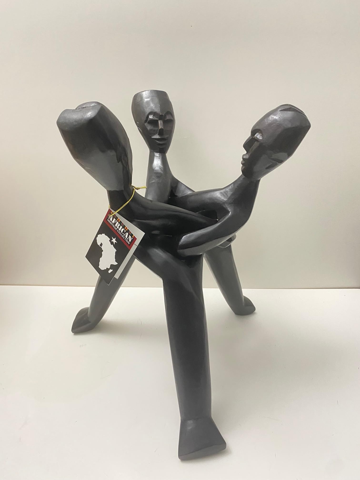 16" Tall Three-Head Unity Carving (Black/Brown) - Made in Ghana